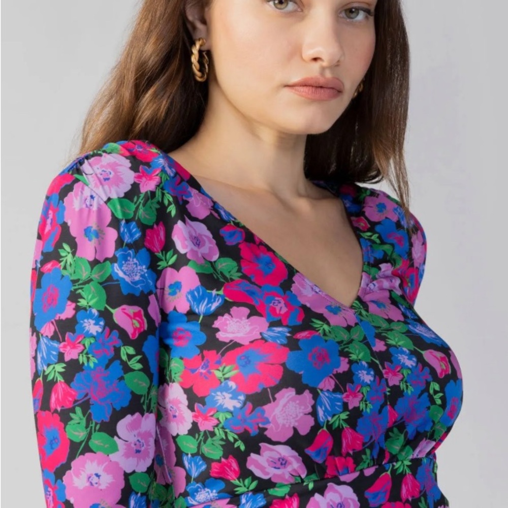 Sanctuary Floral V-Neck Blouse Pink and Blue. Gorgeous blouse for Spring season.